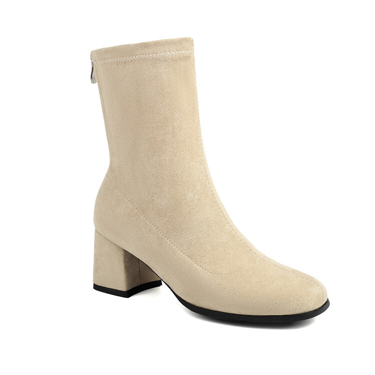 Women's Velvet Square Toe Block Heel Short Boots