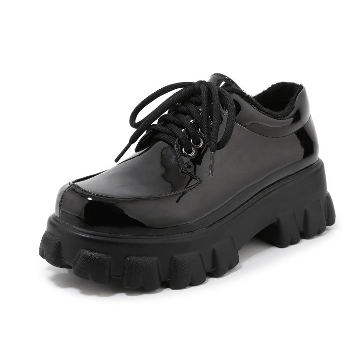 Ladies Solid Color Round Toe Strap Shallow Platform High Heels Shoes
