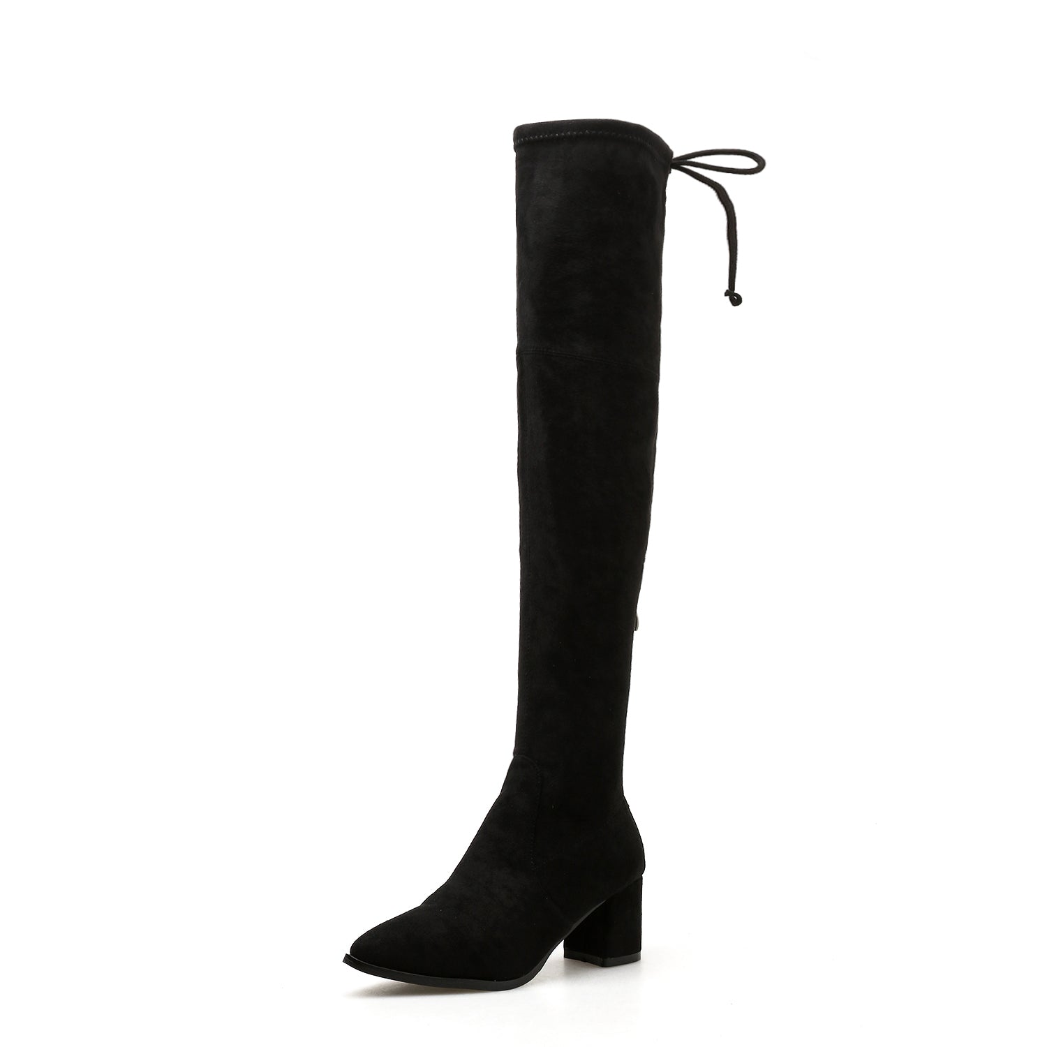 Flock High Heels Thigh High Boots Chunky Heel Pumps 1138