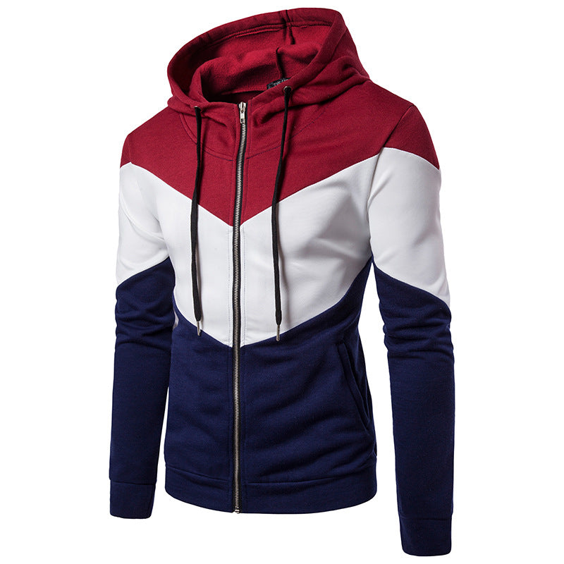 Men's Color Blocking Hooded Cardigan Long Sleeve Sweaters