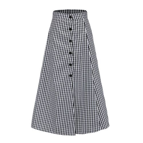 Ladylike Plaid Split Joint High Waist Slit Dip Hem Long Women Skirts