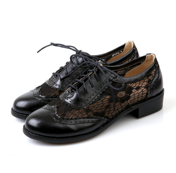 Cutout Lace Up Women Mesh Low Heeled Shoes 8246
