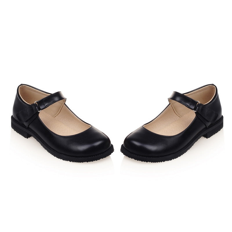 Girls Retro Round Head Middle School Flat Shoes