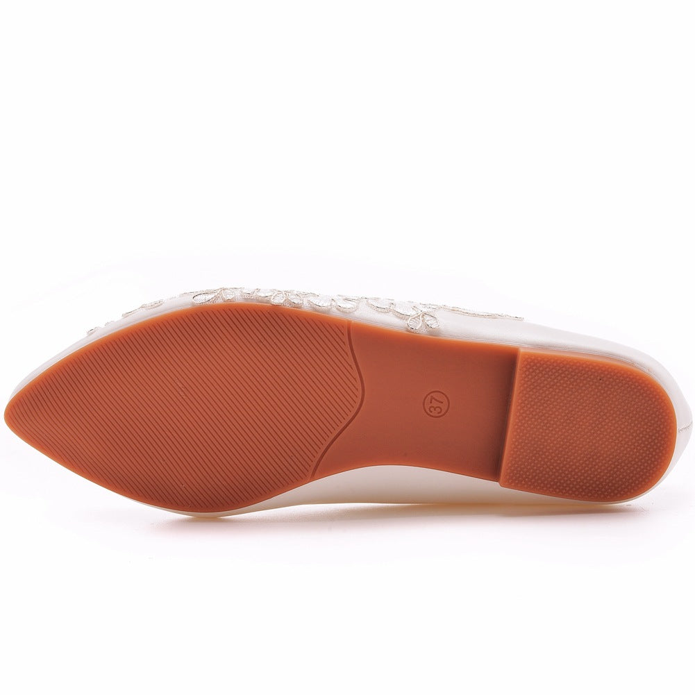 Women Pointed Toe Shallow Lace Mesh Flora Bridal Wedding Flat Shoes