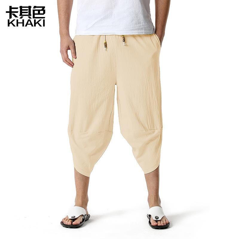 Men's Harem Style Cropped Pants Slacks Linen Shorts