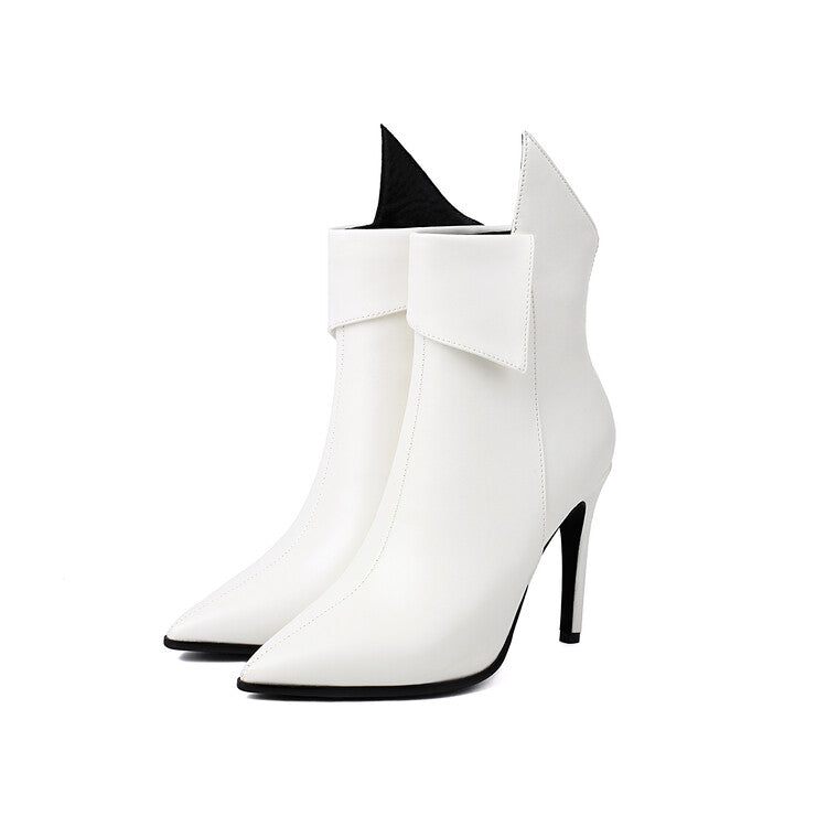 Women's Glossy Pointed Toe Thin Heel Ankle Boots