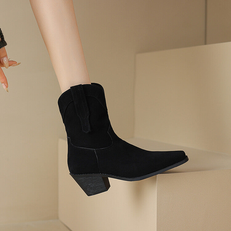 Women's Square Toe Block Heel Mid Calf Western Boots