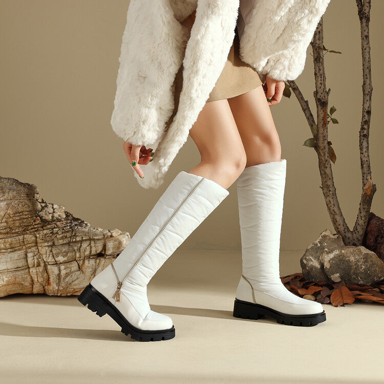 Women's Plush Down Waterproof Flat Platform Mid Calf Snow Boots