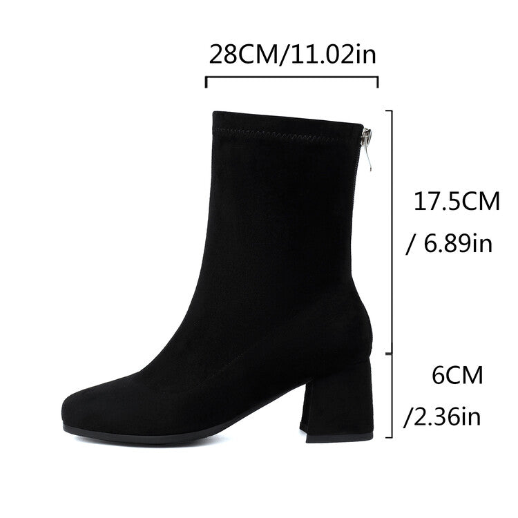 Women's Velvet Square Toe Block Heel Short Boots