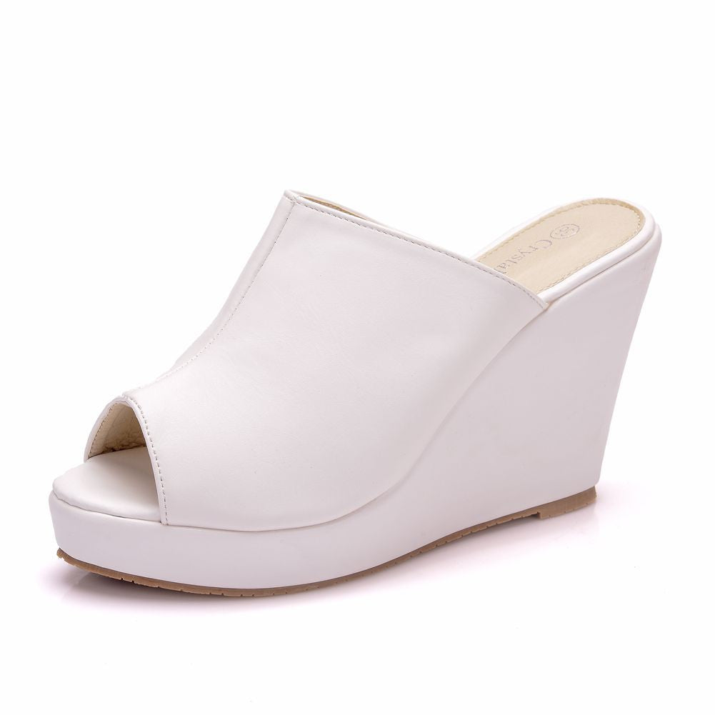 Women Open Toe Wedge Heel Plus Size Platform Slides