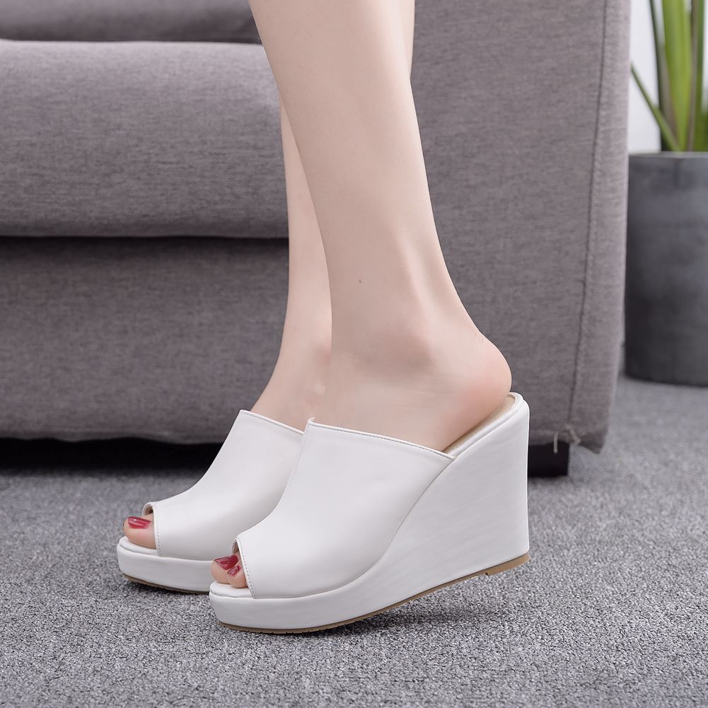 Women Open Toe Wedge Heel Plus Size Platform Slides