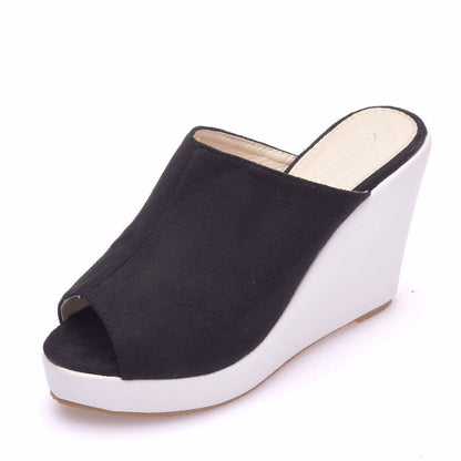 Women Open Toe Wedge Heel Plus Size Platform Slides