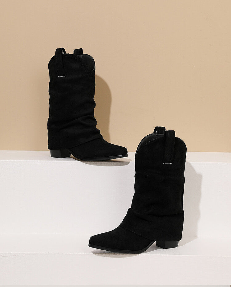 Women's Pleated Pointed Toe Western Boots