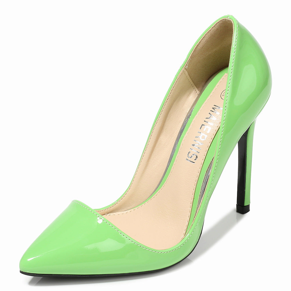 Ladies Candy Color Pointed Toe Shallow Stiletto Heel Pumps