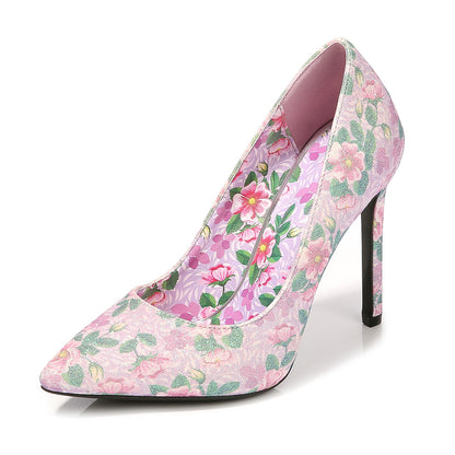 Ladies Flora Printed Pointed Toe Shallow Stiletto Heel Pumps