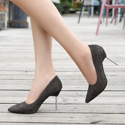 Ladies Glittery Pointed Toe Shallow Stiletto Heel Pumps