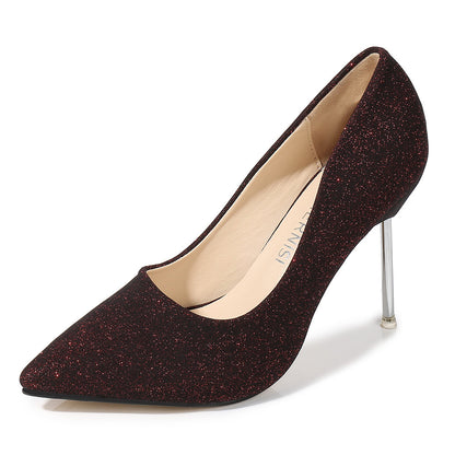 Ladies Glittery Pointed Toe Shallow Stiletto Heel Pumps