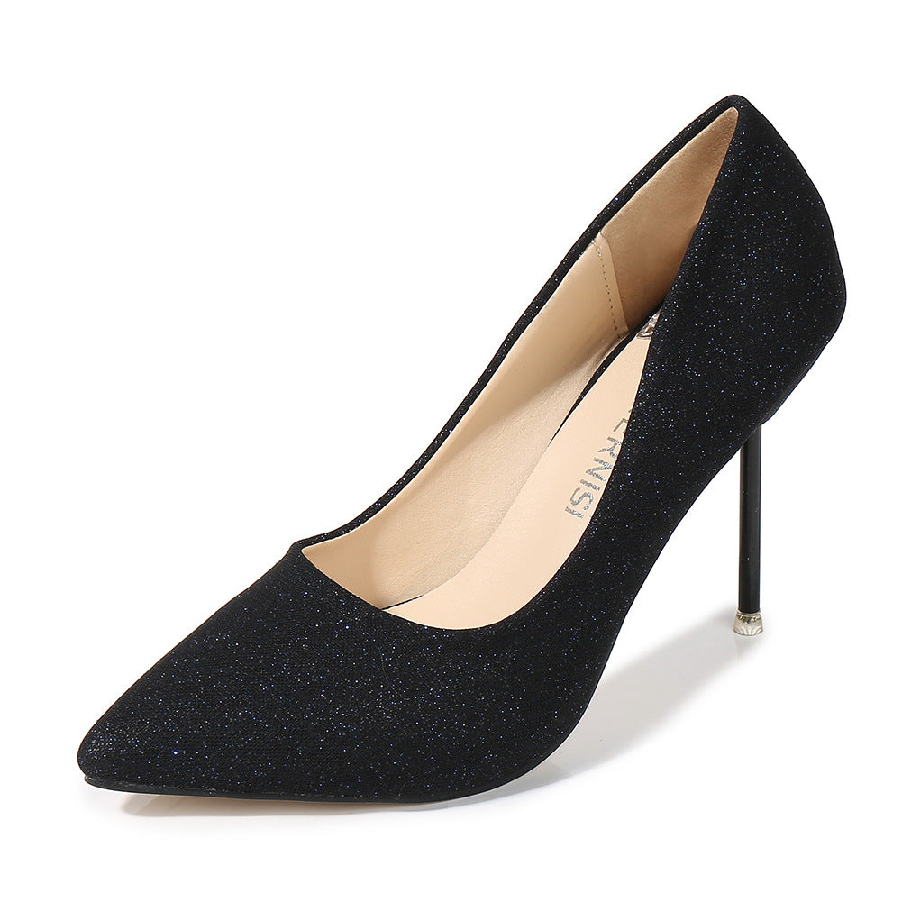 Ladies Glittery Pointed Toe Shallow Stiletto Heel Pumps