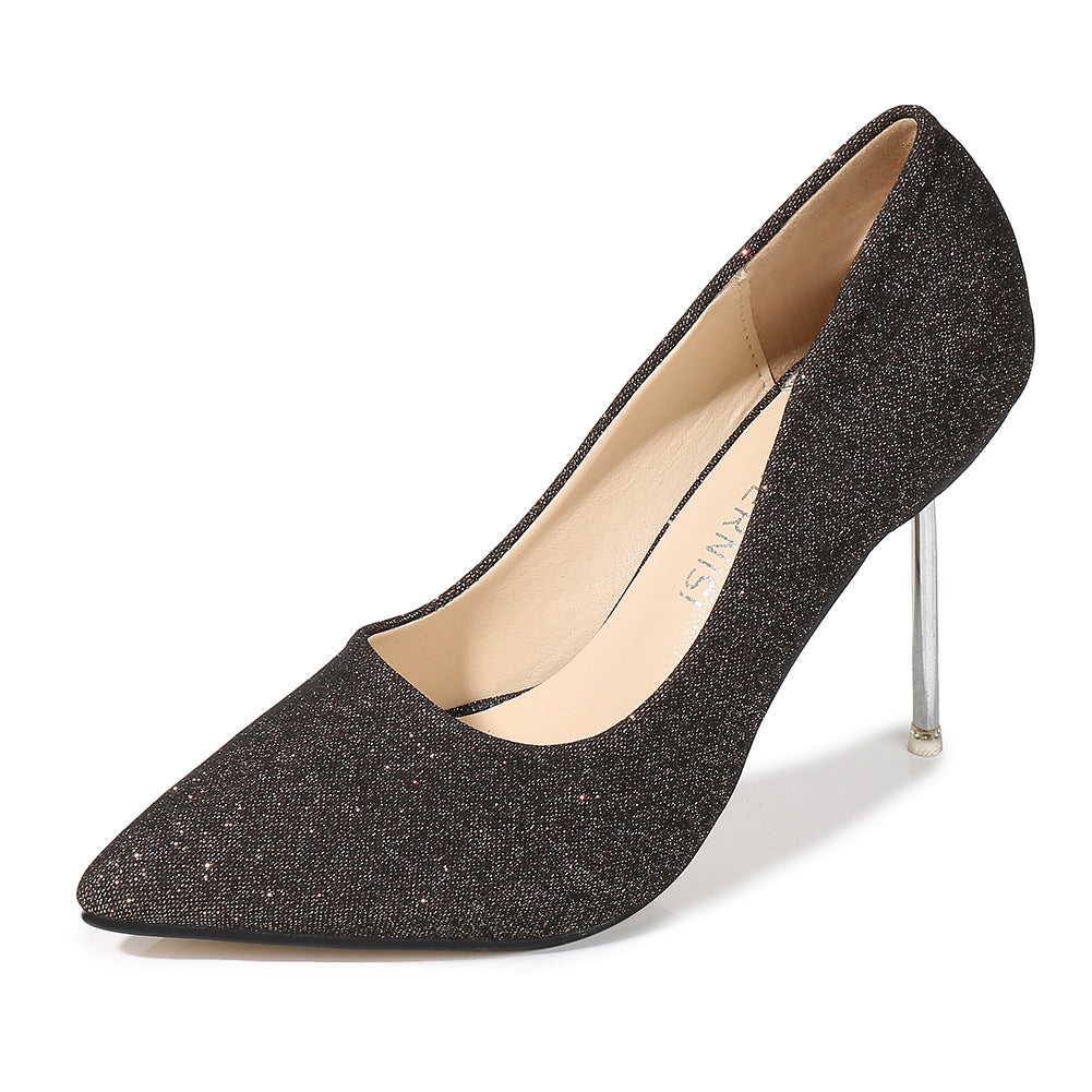 Ladies Glittery Pointed Toe Shallow Stiletto Heel Pumps