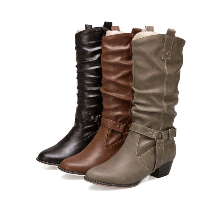 Bucke Belt Mid Calf Boots for Ladies