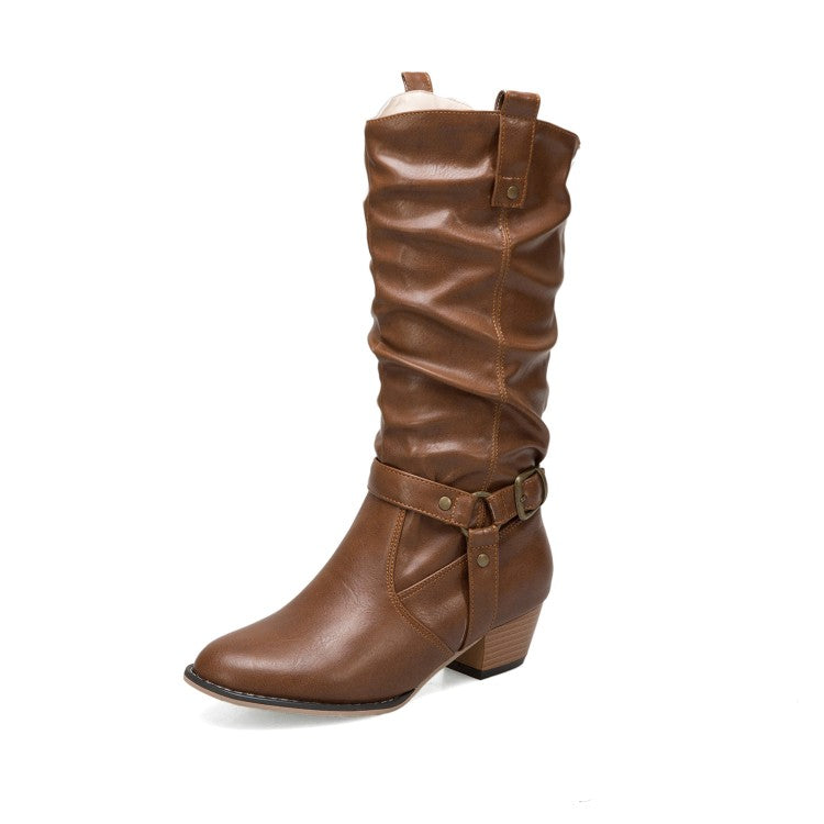 Bucke Belt Mid Calf Boots for Ladies