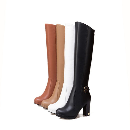 Ladies Buckle High Heels Knee High Boots