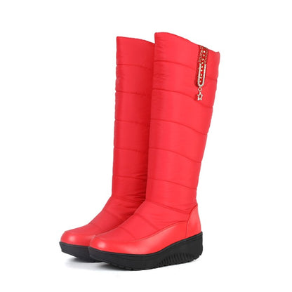 Ladies Rhinestone Wedge Heel Winter Down Tall Boots