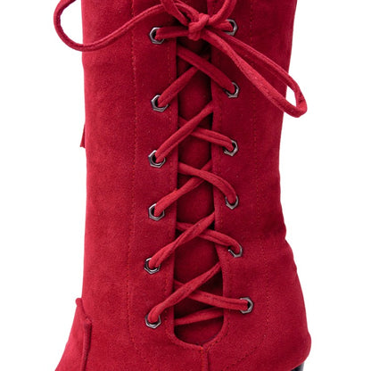 Ladies Zip Lace Up High Heel Mid Calf Boots