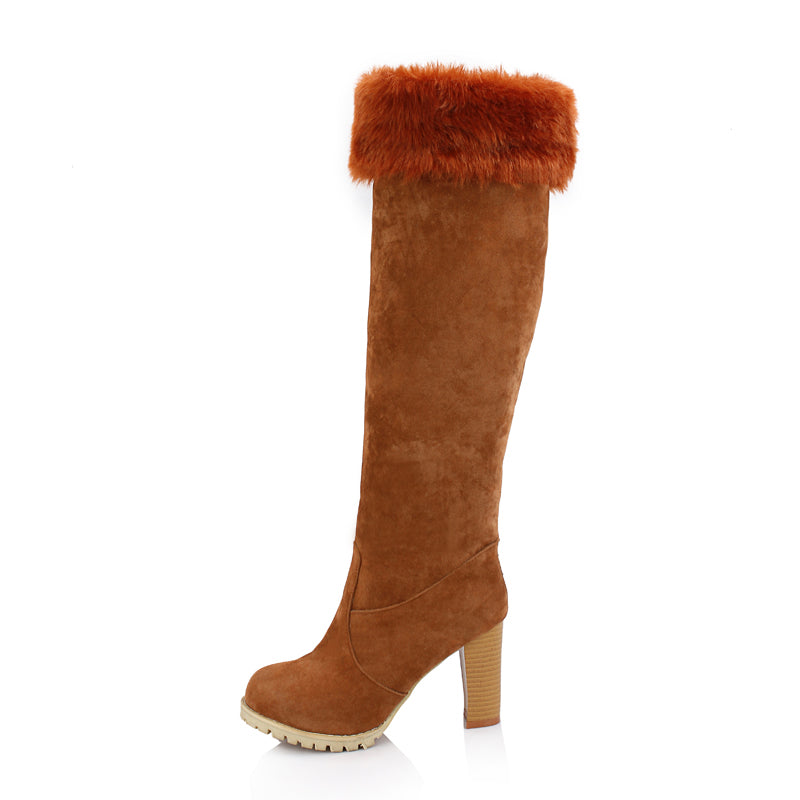 Ladies Faux Fur High Heel Knee High Boots