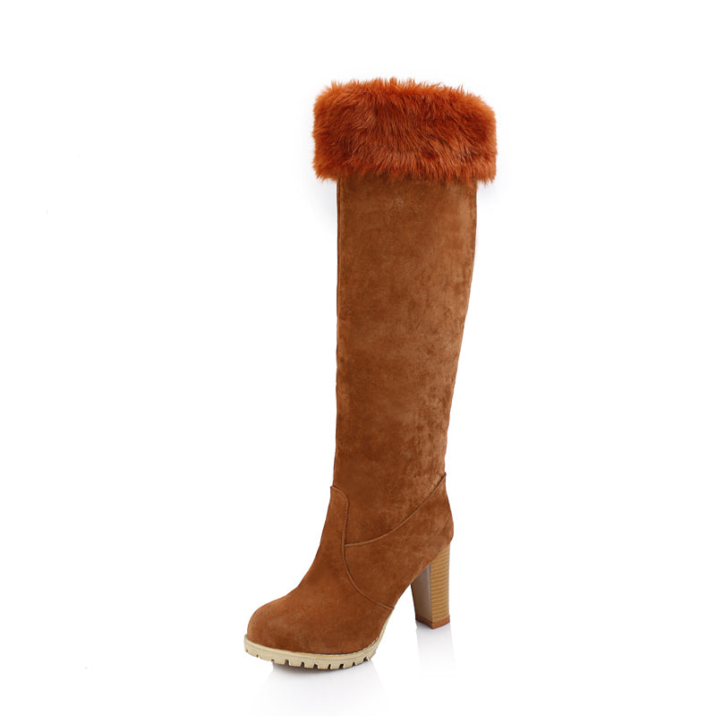 Ladies Faux Fur High Heel Knee High Boots