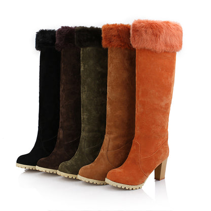 Ladies Faux Fur High Heel Knee High Boots