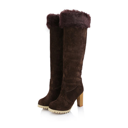 Ladies Faux Fur High Heel Knee High Boots