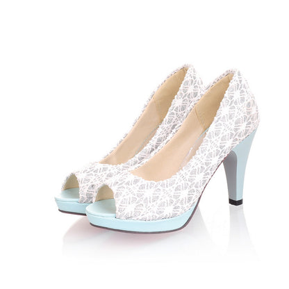 Ladies Lace Peep Toe Platform High Heel Pumps