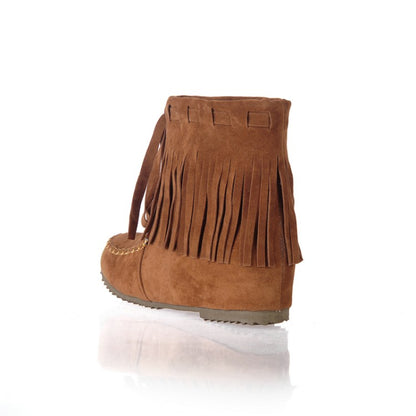 Ladies Suede Stitching Tassel Inside Heighten Flat Short Boots