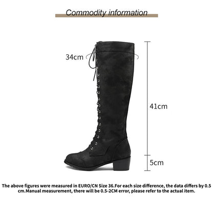 Ladies Lace Up Puppy Heel Knee High Boots