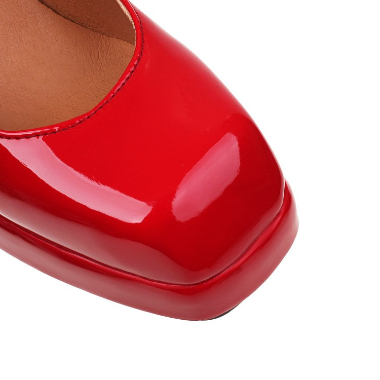 Ladies Platform Pumps Mary Janes Buckle Straps Block Chunky Heels