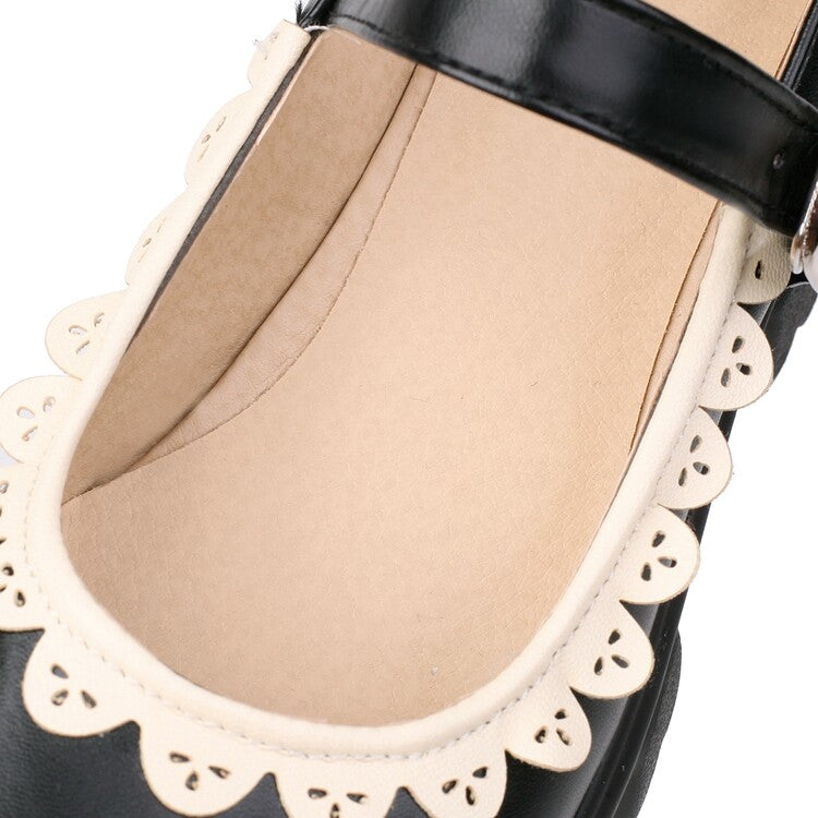 Ladies High Heel Pu Leather Mary Janes Buckle Straps Platform Pumps