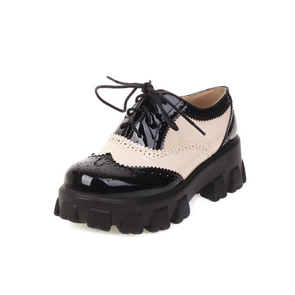 Ladies Round Toe Carved Lace Up Platform Heels Oxford Shoes