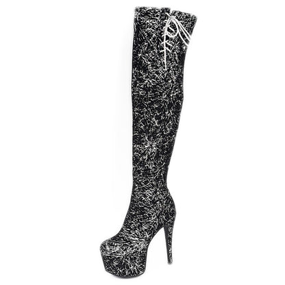 Sequins Platform Stiletto Heel Side Tied Over the Knee Boots for Women