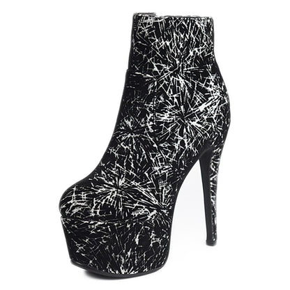 Sequins Side Zippers Platform Stiletto Heel Short Boots for Women