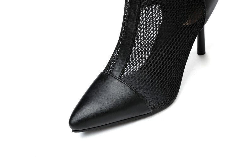 Pointed Toe Mesh Stiletto Heel Knee High Boots for Women