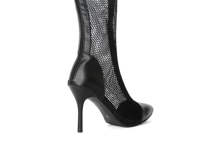 Pointed Toe Mesh Stiletto Heel Knee High Boots for Women