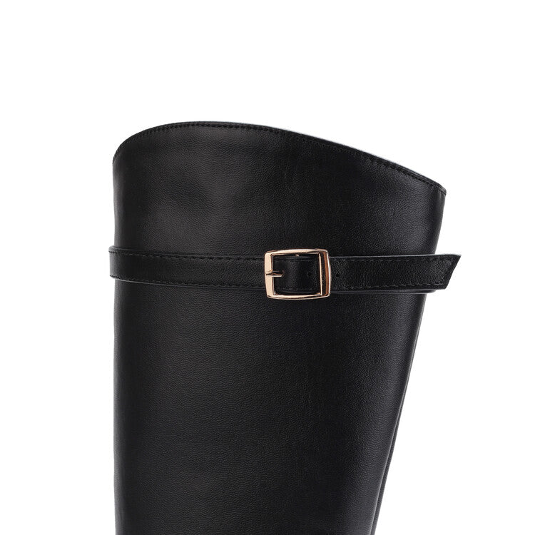 Pointed Toe Buckle Straps Stiletto Heel Zipper Knee High Boots for Women