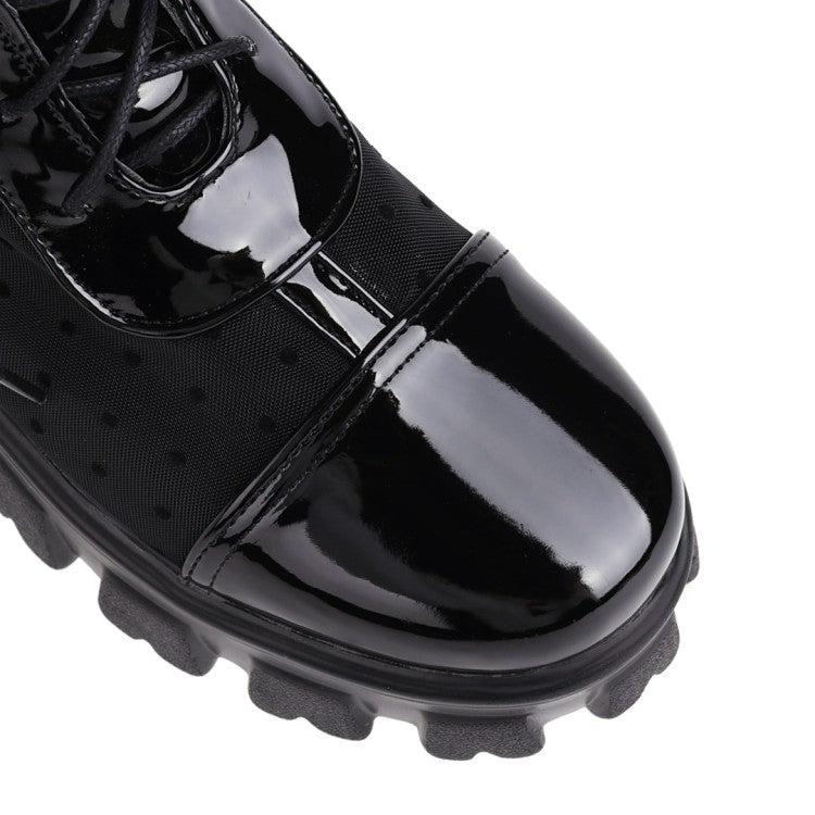 Round Toe Clear Lace-Up Block Chunky Heel Platform Short Boots for Women