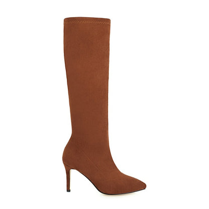 Pointed Toe Side Zippers Stiletto Heel Knee-High Boots for Women