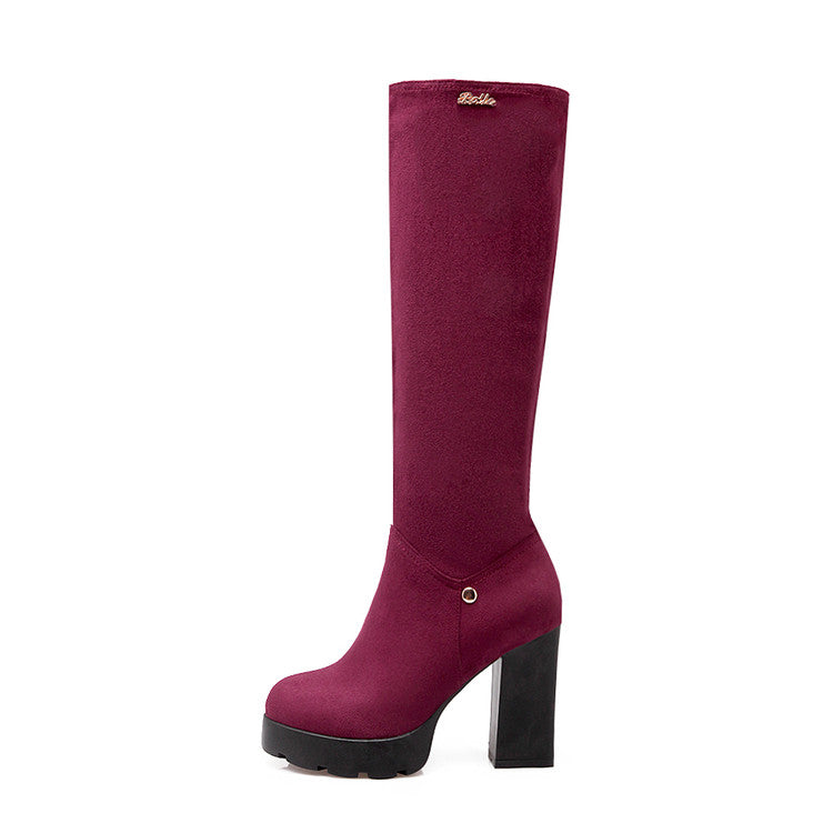 Side Zippers Round Toe Chunky Heel Platform Knee-High Boots for Women