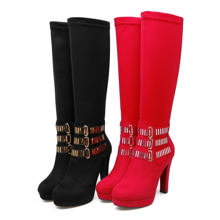 Glittery Sequins Chunky Heel Platform Knee-High Boots for Women