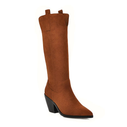 Pointed Toe Beveled Heel Knee-High Boots for Women