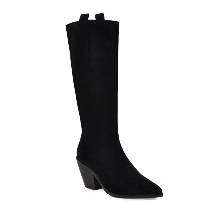 Pointed Toe Beveled Heel Knee-High Boots for Women