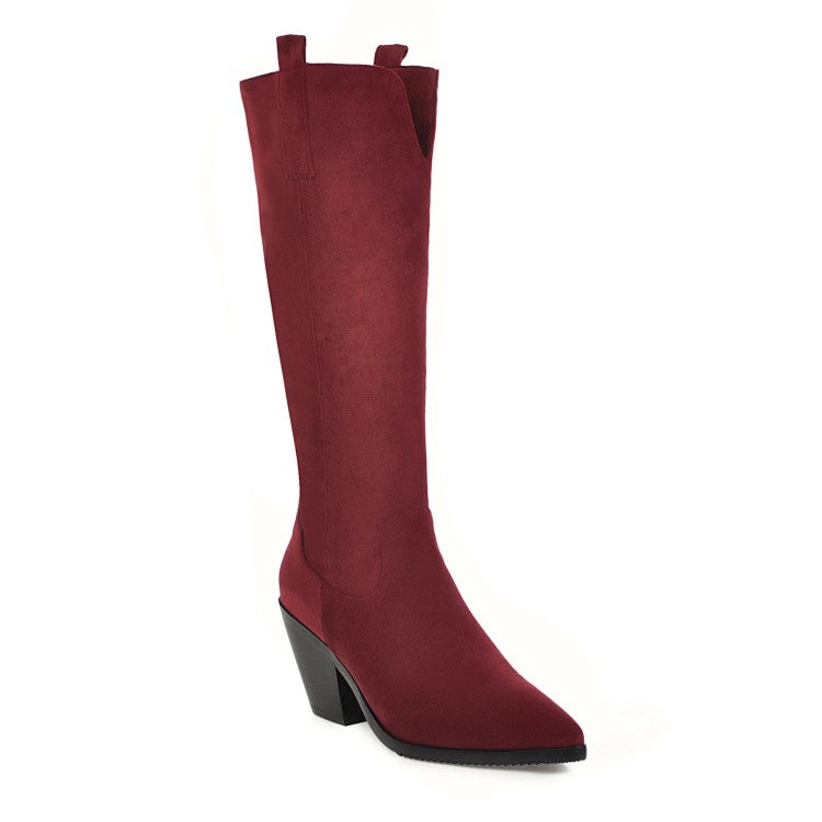 Pointed Toe Beveled Heel Knee-High Boots for Women